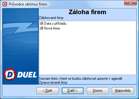 Seznam firem k hromadnému zálohování